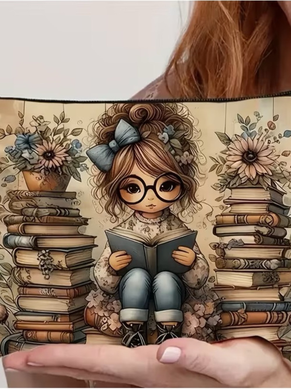 Book Lover Makeup Bag Reading Girl Cosmetic Pouch Zipper Organizer Teacher Gift